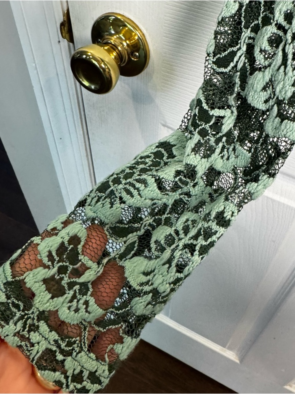 Anthropologie Dolan Lace Blouse XS Green Sheer Floral Ruffle Neck Romantic Top - Picture 7 of 13